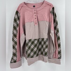 oversized Henley-style top featuring a mixed-media design size 3X